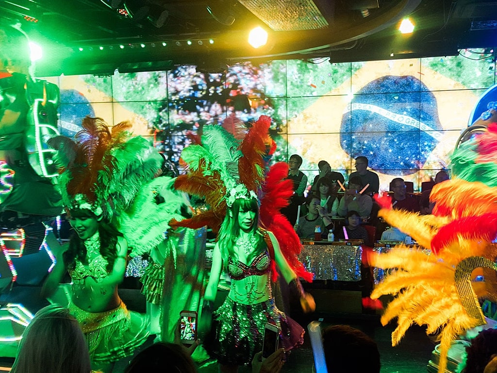 Brazilian carnival or cabaret-like performance in robot restaurant